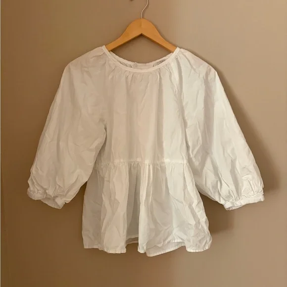 Mud pie Women's White Balloon Sleeve Blouse Bow Tie Back Size S - Picture 6 of 8